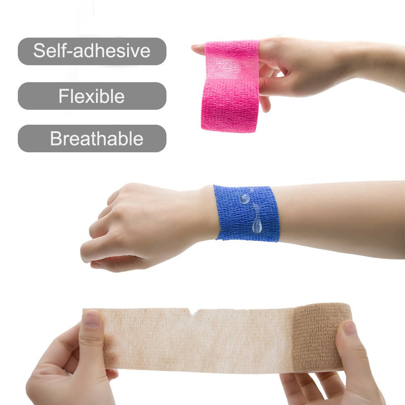 GooGou Self Adherent Wrap Bandages Self Adhering Cohesive Tape Elastic Athletic Sports Tape for Sports Sprain Swelling and Soreness on Wrist and Ankle 8PCS 2 in X 14.7 ft (Blue) Blue - BeesActive Australia