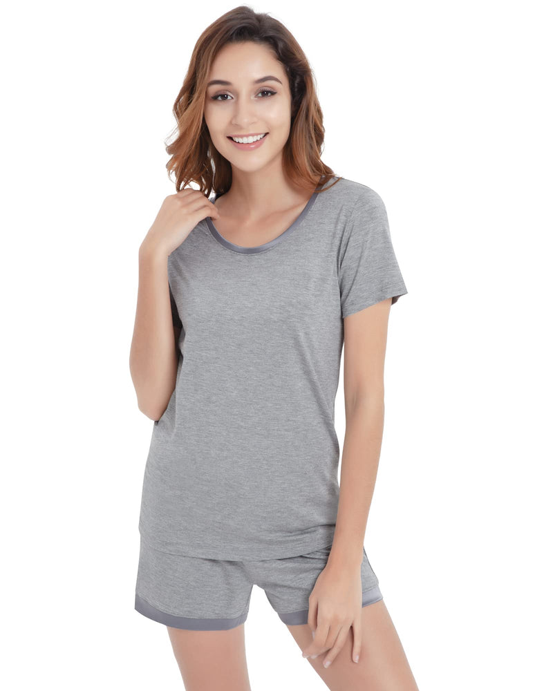 NACHILA Women's Pajamas Set Soft Bamboo Pjs Short Sleeve Sleepwear Top with Shorts Nightwear S-XXL A-heather Grey X-Large - BeesActive Australia