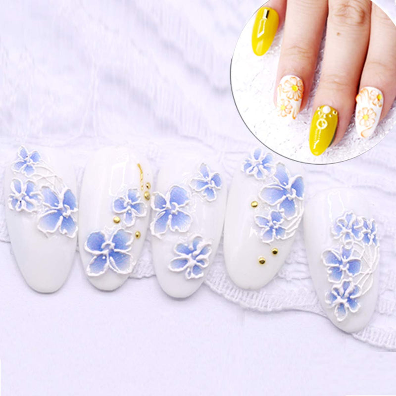 TailaiMei 5D Stereoscopic Embossed Flowers Nail Stickers - Engraved Pattern Real 3D Self-Adhesive Summer Nail Decals (4 Sheets) 5D Stereoscopic Flowers, 4 Sheets - BeesActive Australia