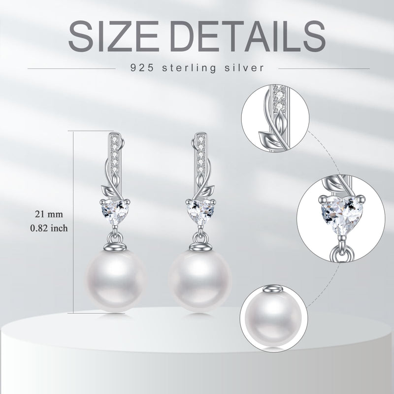 Sterling Silver White Gold Stud Pearl Earring Leaft Heart Zircon Crystal Bridal Wedding Jewelry Bridal Bridesmaid Mother Birthday Gift - BeesActive Australia