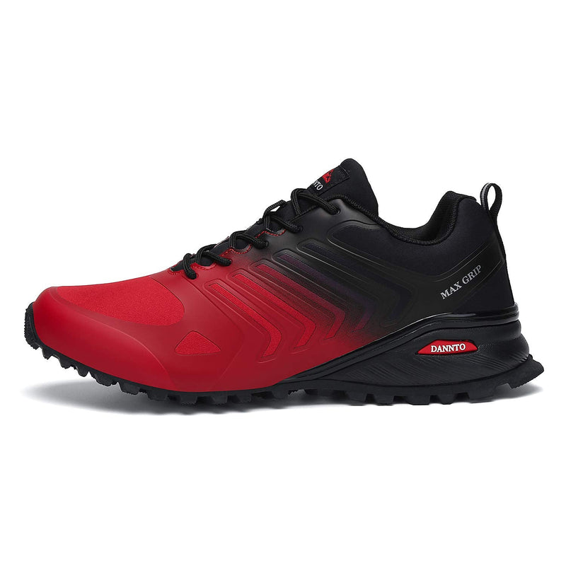 Dannto Men's Trail Running Shoes Outdoor Hiking Sneakers Lightweight Non Slip for Walking Fashion Camping Trekking 7.5 Red and Black - BeesActive Australia