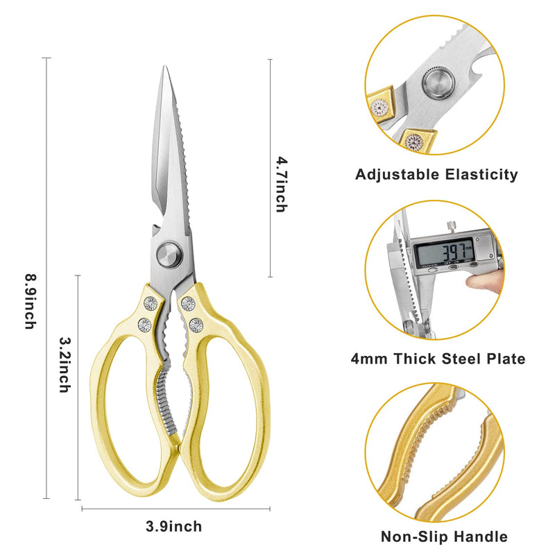 AWinjoy Kitchen Scissors, Heavy Duty Sharp Kitchen Shears Dishwasher Safe,Gold Kitchen Accessories Cooking Shears for Kitchen Meat Chicken Fish Poultry Herb Bread (Gold) Gold - BeesActive Australia
