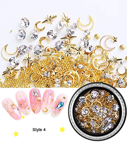 Nail Art Studs Gems 3D Nail Art Rhinestones Gold Decals 6 Boxes Mixed Patterns of Stars Moons Triangle Rivets Diamonds for Women Manicure Wraps Fingernail Tips Decorations Accessories & Supplies 2 - BeesActive Australia