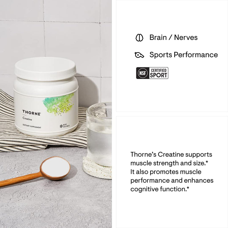 Thorne Creatine - Creatine Monohydrate, Amino Acid Powder - Support Muscles, Cellular Energy and Cognitive Function - Gluten-Free, Keto - NSF Certified for Sport - 16 Oz - 90 Servings - BeesActive Australia