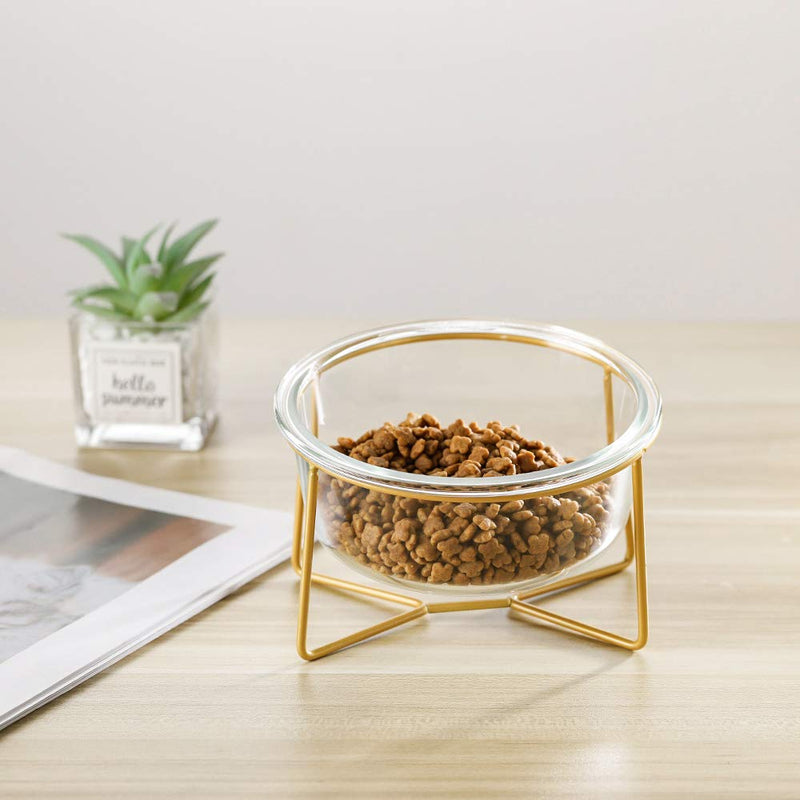 White Large Ceramic Tilted Elevated Cat Dog Bowl Raised Cat Food Water Bowl Dish Pet Comfort Feeding Bowls with Gold Iron Stand Small glass - BeesActive Australia