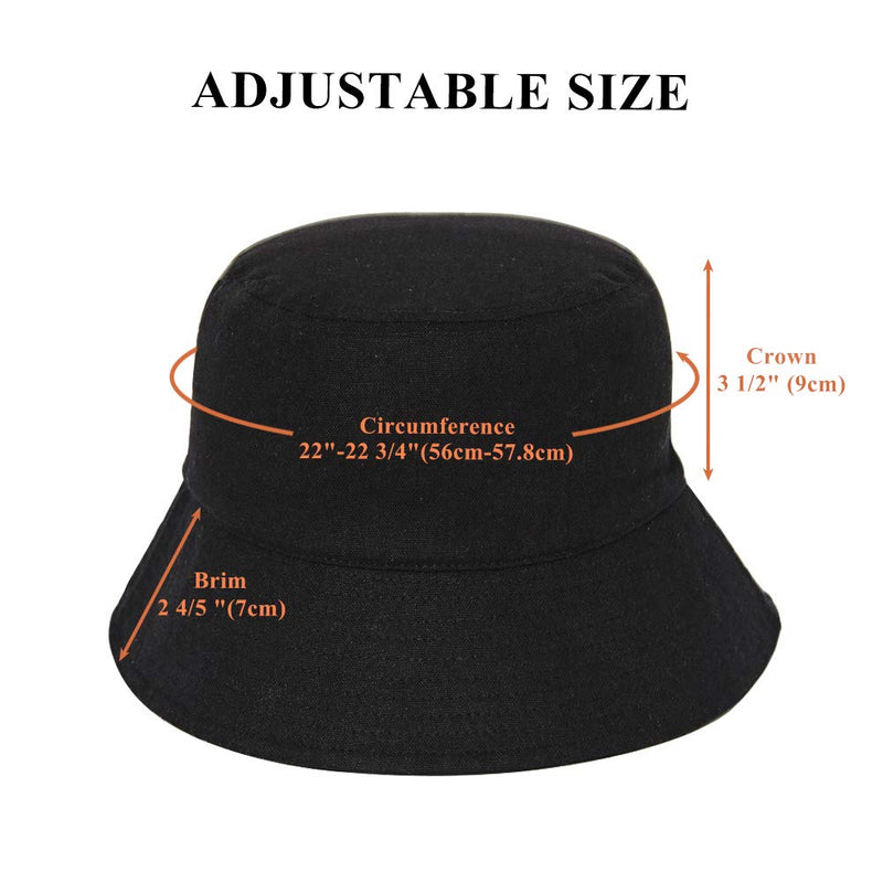 Adults Cotton Bucket Hat,Summer Travel Beach Sun Hat Outdoor Cap,Packable Bucket Hats for Women Men UPF 50+ A-black - BeesActive Australia