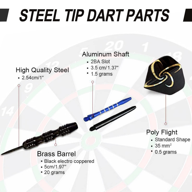 WINSDART Steel Tip Darts Set, 12 Pack Professional Metal Darts for Dartboard with Nonslip Dart Shafts, 2 Style Flights, Darts Sharpener and Gift Case shape2 - BeesActive Australia