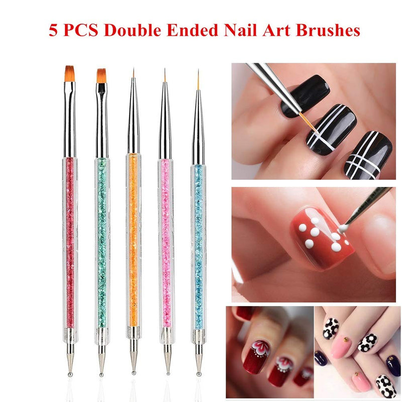 FULINJOY Pack of 5 Nail Art Brushes, Double-ended Nail Dotting Pen Liner Brush Nail Art Point Drill Drawing Tools Set - BeesActive Australia