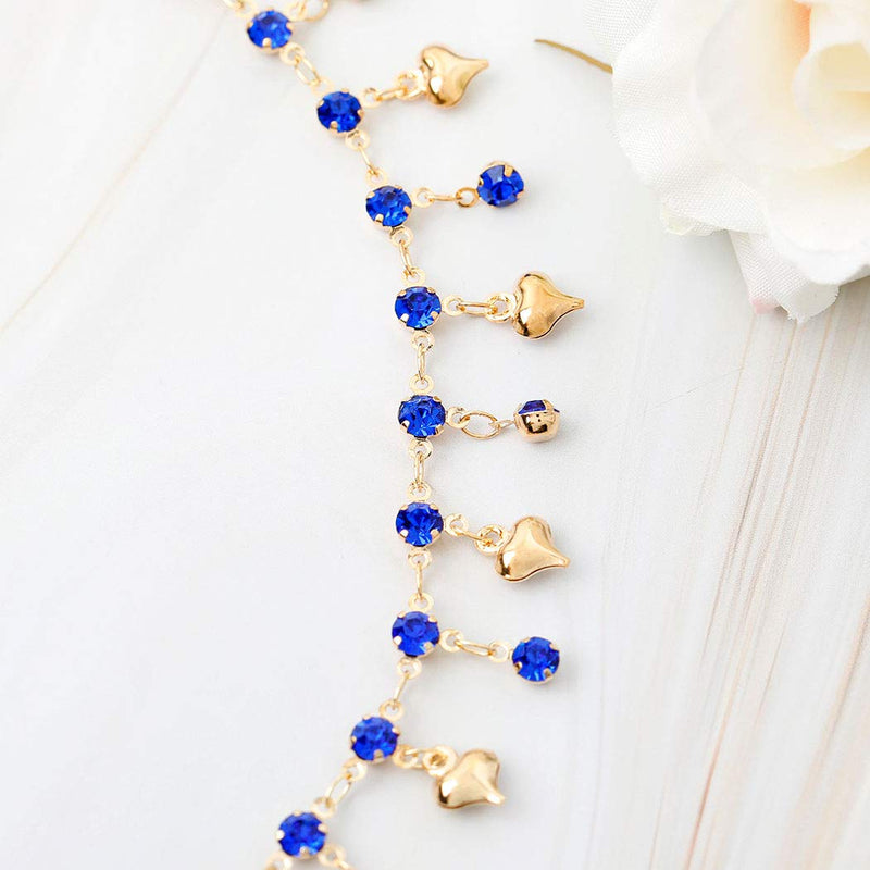 Yalice Fashion Heart Dangle Necklace Chain Blue Crystal Choker Necklaces Jewelry for Women and Girls Gold - BeesActive Australia