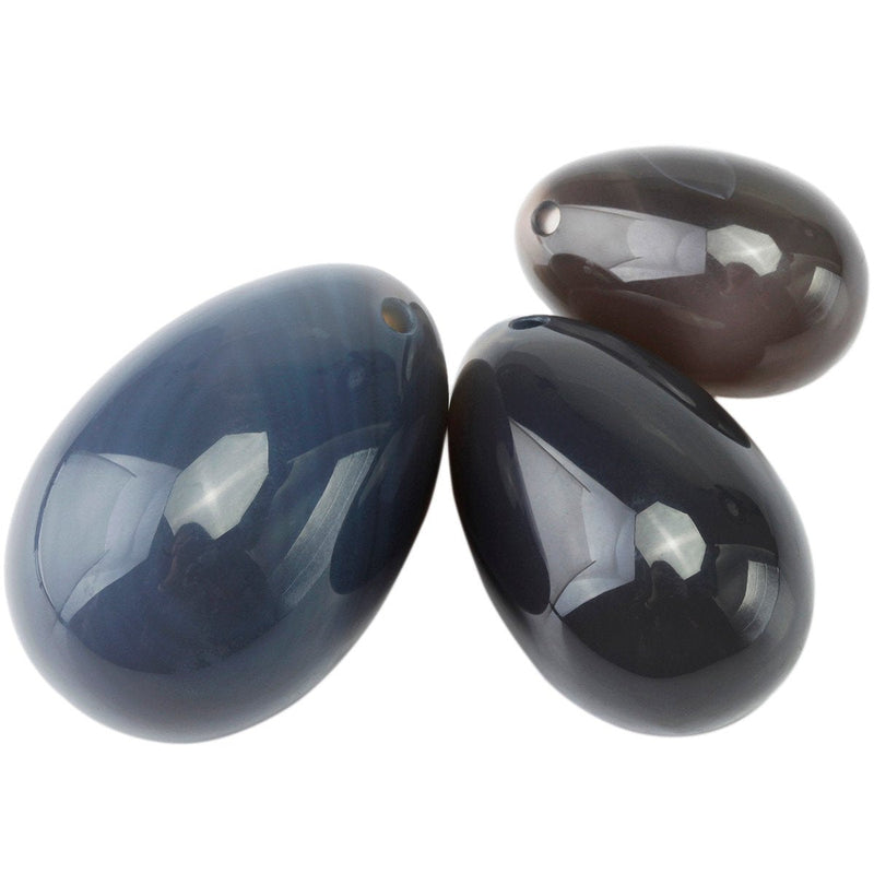 Shanxing Grey Agate Yoni Eggs Set of 3, Predrilled, with Unwaxed String, Massage Stone for Women to Train Pelvic Muscles Kegel Exercise - BeesActive Australia
