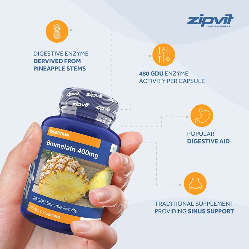 Bromelain 400mg, 90 Vegan Capsules. 6 Weeks Supply. 480 GDU Enzymes. Natural Pineapple Enzyme. - BeesActive Australia