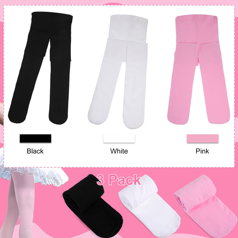 3 Pcs Ballet Dance Girls Tights Soft Footed Tights for Kids Breathable Elastic Velvet Girls Pantyhose for Age 5-8 Toddler Kid Students, L Size, Pink, White, Black - BeesActive Australia