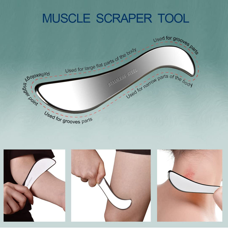 Stainless Steel Gua Sha Tools-Massage Scraping Tool for Soft Tissue Mobilization,Physical Therapy for Back, Legs, Arms(AnTiexi-03) AnTiexi-03 - BeesActive Australia