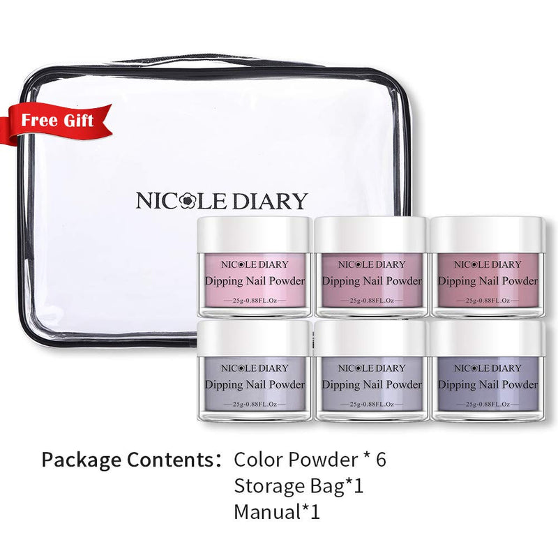 NICOLE DIARY Dip Powder Nail Kit 6 Colors - Classic Pink Gray Dipping Powder Acrylic Nails System Large Volume Dip Powder Refill Set, French Style Manicure No Nail Lamp Needed set 6 - BeesActive Australia