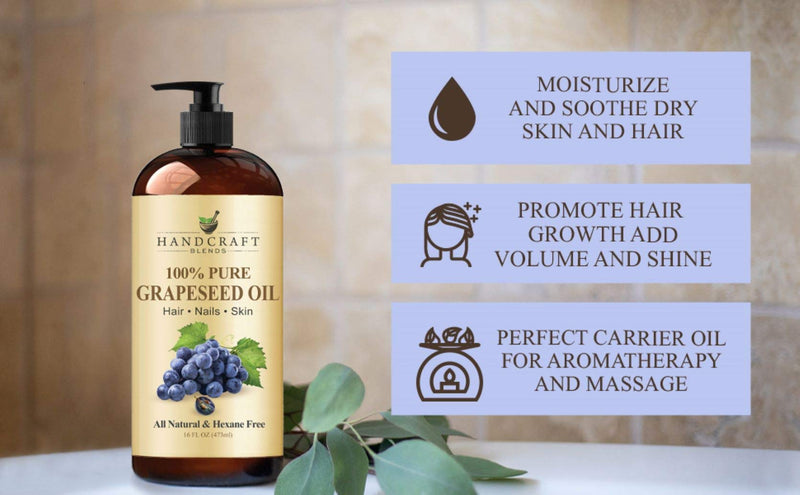 Handcraft Grapeseed Oil - 100% Pure and Natural - Premium Therapeutic Grade Carrier Oil for Aromatherapy, Massage, Moisturizing Skin and Hair Huge - 16 fl. oz - BeesActive Australia