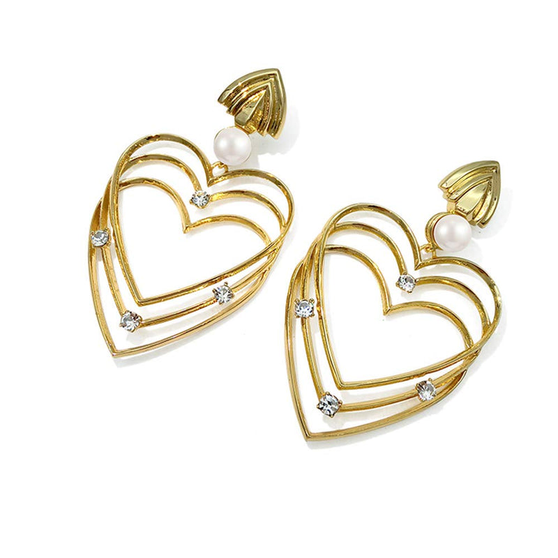 Xerling Dainty Love Heart Hoop Earrings Gold Earrings for Women Girls Triple Heart Dangle Drop Earrings for Wedding Bridal Prom - BeesActive Australia
