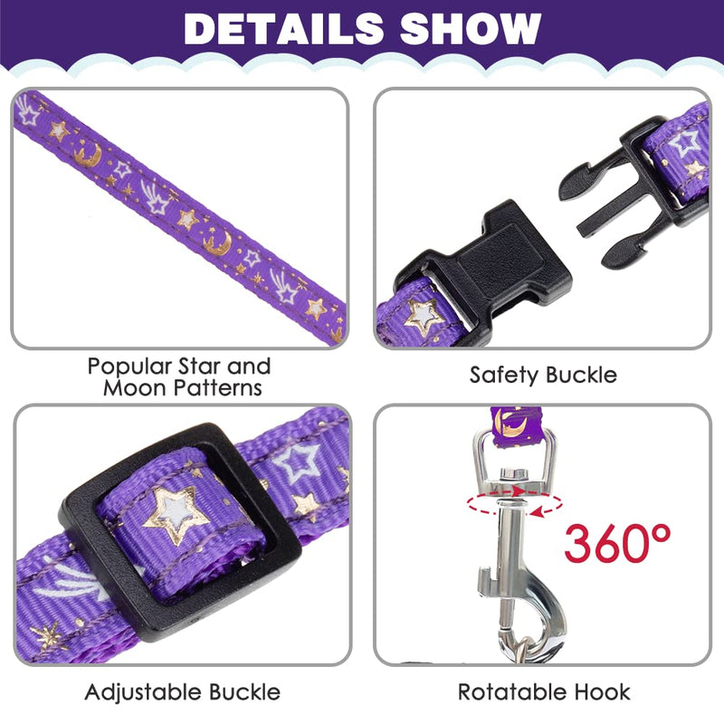 Cat Harness with Leash and Collar Set - Escape Proof Adjustable H-shped Cat Harness with Star and Moon Pattern Glow in The Dark for Kitty Outdoor Walking Purple - BeesActive Australia
