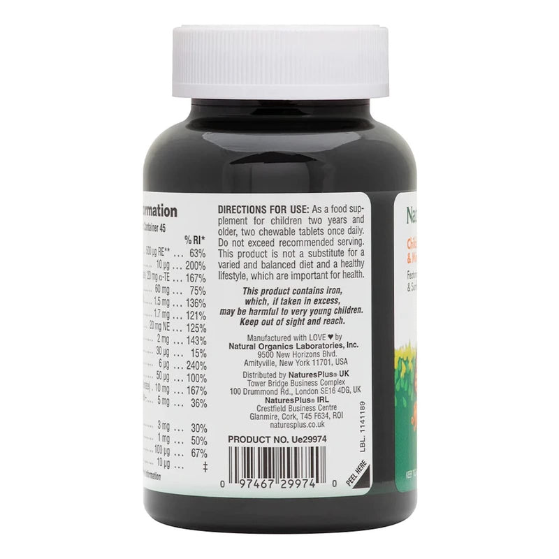 NaturesPlus Animal Parade Children�s Multivitamin - All Natural Fun Animal Shaped Tablets, Orange Flavour - Gluten Free, Vegan - 90 Chewable Tablets - BeesActive Australia