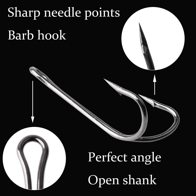 AGOOL Classic Double Fishing Hooks Kit 30/140pcs Frog Hooks Fly Tying Fishing Hooks Sharp Open Shank 3X Strong High Carbon Steel Barbed Black Small Size for Saltwater and Freshwater 140PCS KIT - BeesActive Australia