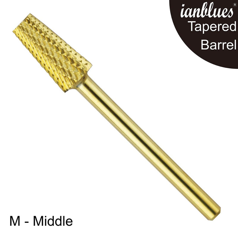 ianblues Tapered Barrel Carbide Nail Drill for Electric Manicure Drill Machine, Pro-Remove Nail Gels, Acrylic Gels, Dip Powder, or Normal Nail Care (M- Middle, Gold) M- Middle - BeesActive Australia