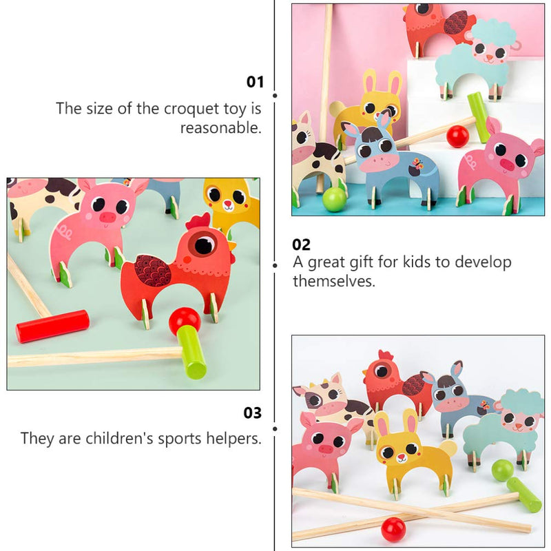 TOYANDONA Kids Croquet Set, Cartoon Wooden Animal Croquet Set Funny Lawn Games for Boys Girls - BeesActive Australia
