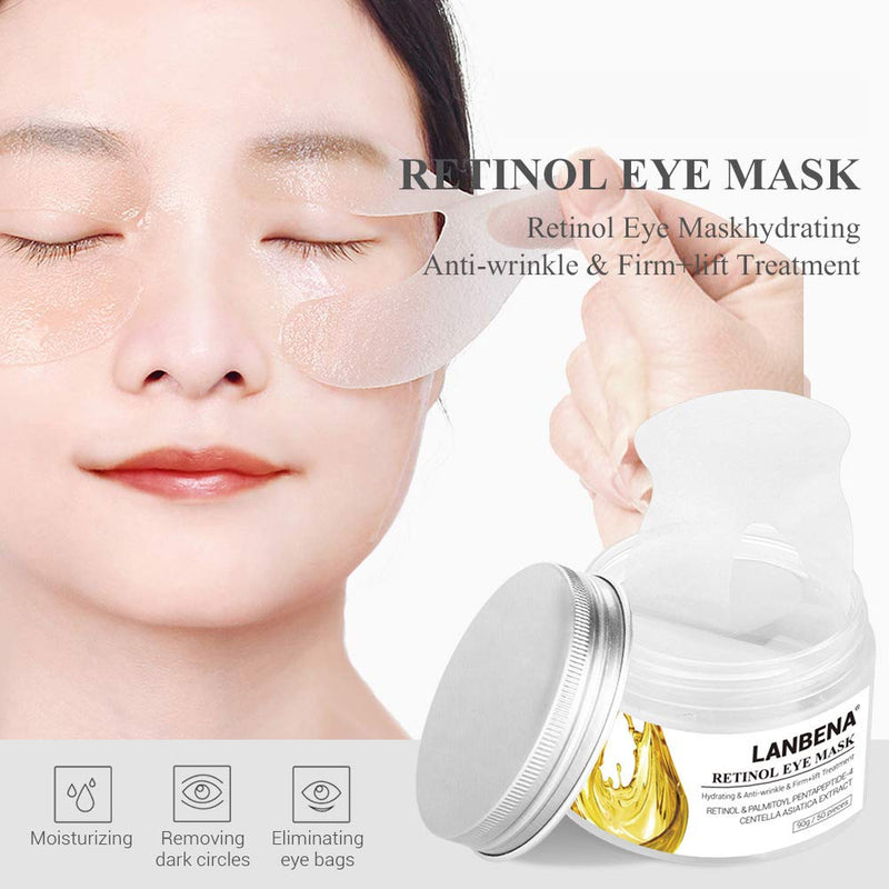 Eye Mask Sheet Hyaluronic Acid Eye Serum Patches Vitamin C Pad for Reduces Dark Circles Bags and Eye Lines Repair Skin Nourish Firming Anti-Wrinkle + Anti-aging (90 g/50 pieces) (Gold) Gold - BeesActive Australia