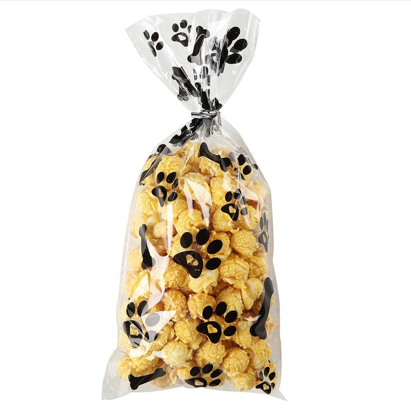 Mosoisy 100 Pack Paw Print Clear Plastic Cellophane Bags - Dog Paw Treat Bags 10.5X5" With Ribbon and Twist Ties Dog Gift Bags Candy Bags Cookie Bags Treat Bags with Ties and Ribbon Cellophane Treat Bags for Dog Party Favor and Supplies - BeesActive Australia