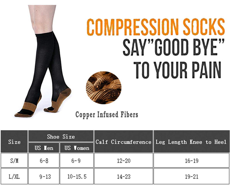 Copper Compression Socks for Men & Women(3 Pairs),15-20mmHg is Best for Running,Athletic,Medical,Pregnancy,Travel Black Large / X-Large - BeesActive Australia