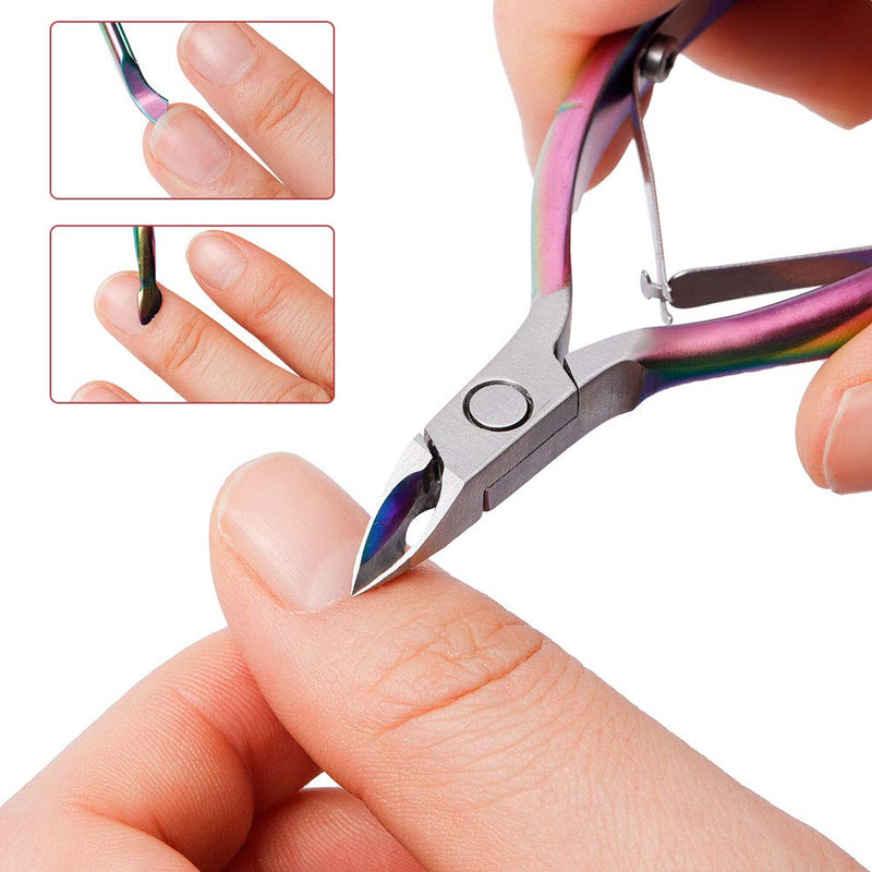 Cuticle Remover Trimmer Cutter Nippers Clippers, Stainless Steel Cuticle Scissors Manicure Pedicure Tool for Fingernails, Include 2 Cuticle Pusher (Colorful) - BeesActive Australia