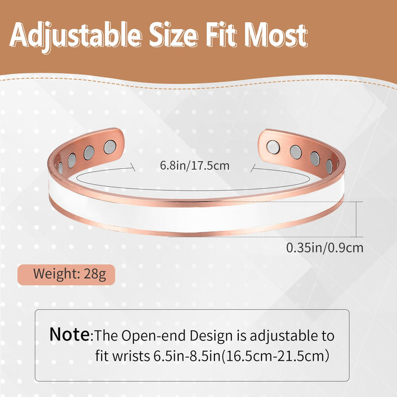 BioMag 2pcs Magnetic Copper Bracelet for Women Men Solid Copper Magnetic Bangle Adjustable to Fit Most Wrist for Men and Women (White) White - BeesActive Australia