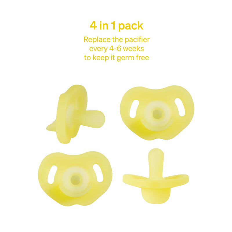 Love Noobs Full-Silicone Pacifier, 4 Pacifiers, Pacifiers 0-6 Months, Newborn Pacifiers, Binkies 0-3 Months, Silicone Pacifiers, Soothie Pacifier 0-3 Months, Newborn Pacifiers 0-3 Months Yellow 1 Count (Pack of 4) - BeesActive Australia