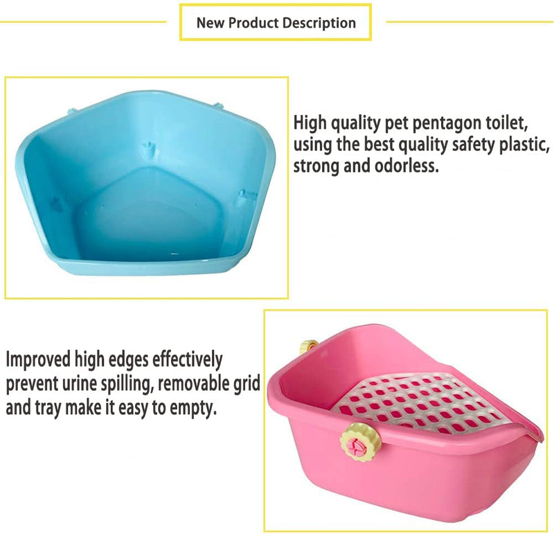 kathson Rabbit Litter Box Pet Toilet Cage Box Potty Trainer Corner with Small Animal Cage Cleaner Broom Brush Dustpan for Bunny Chinchilla Guinea Pig Ferret Pink - BeesActive Australia