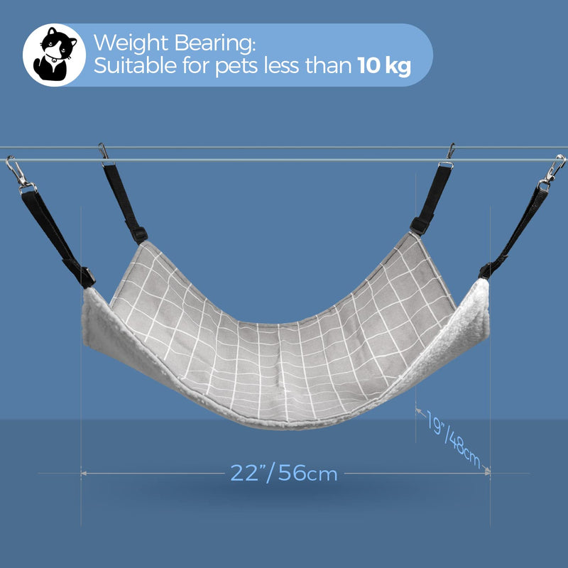 ComSaf Reversible Cat Hammock, Breathable Pet Cage Hammock with Adjustable Straps and Metal Hooks, Double-Sided Hanging Pet Hammock Bed for Cats, Ferret, Puppy, Other Small Animals, 22 x 19 inch Grey - BeesActive Australia