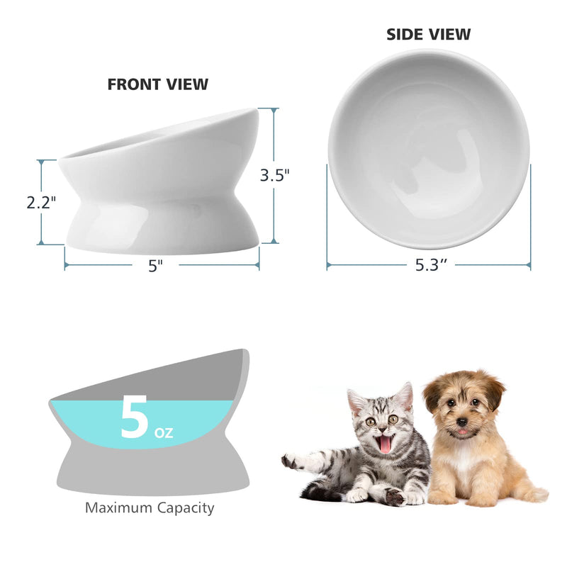 Nucookery Elevated Cat Food Water Bowl,Ceramic Raised Tilted Pet Feeder and Waterer Protect Pets' Spines,Small Dog Fat Faced Cat Kitten Supplies 5" Pure white - BeesActive Australia