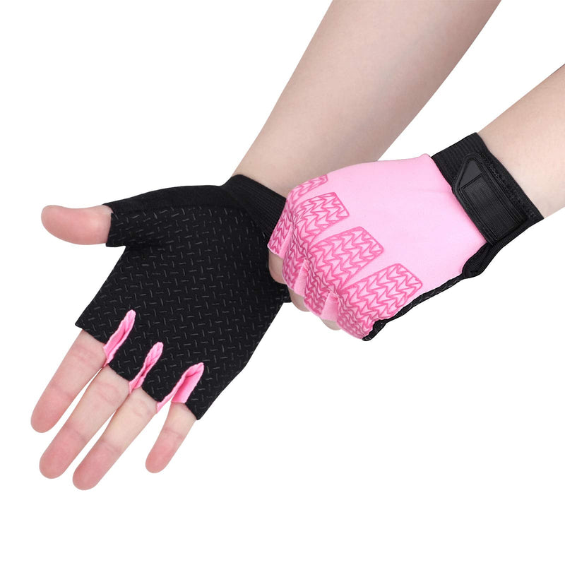 Kids Breathable Non-Slip Cycling Gloves Girls Boys Elastic Adjustable Roller Skating Cycling Half Finger Gloves Sports Fingerless Gloves for Mountain Biking Bicycle Racing Scooter Skateboarding Pink - BeesActive Australia