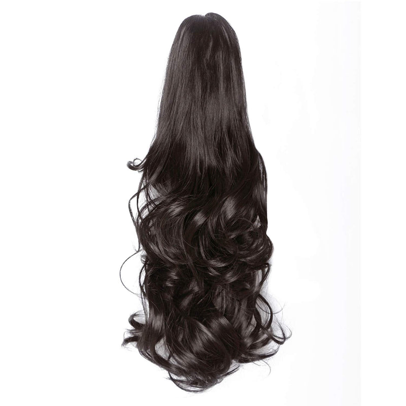 Yamel Ponytail Extension 16" Long Curly Wavy Claw Jaw Clip in Synthetic Hairpiece Pony Tail Tale Ponytail Hair Extensions 4A# Dark Brown - BeesActive Australia