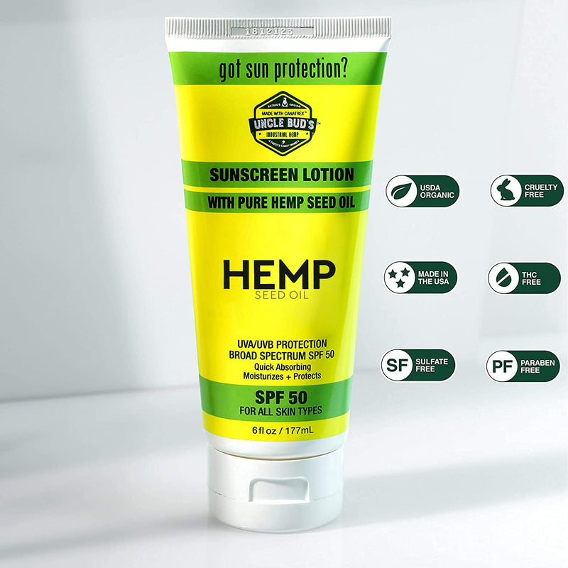 Uncle Bud’s Hemp Sunscreen Lotion SPF50 with pure Organic Hemp Seed Oil - BeesActive Australia