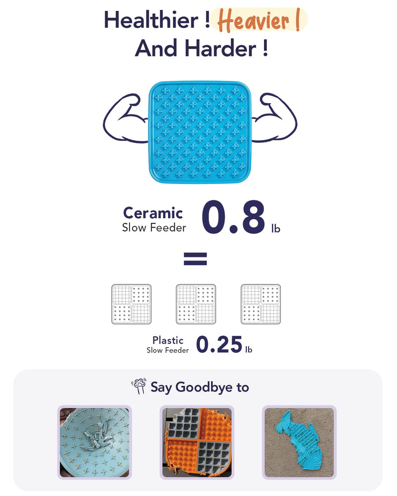 LE TAUCI PET Lick Mat for Wet Food and Dry Food Blue, 1.5 Cups Blue Ceramic Slow Feeder Bowl for Cat and Dog, Puzzle Feeder, IQ Pet Treat Mat, Slow Bowl, Puppy Bowl - BeesActive Australia