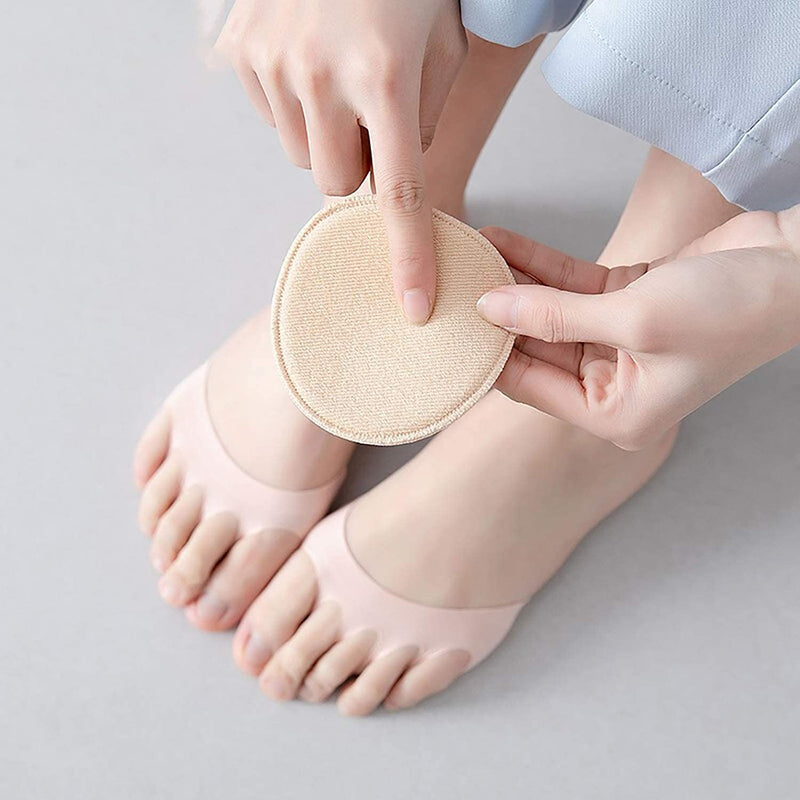 Foot Pads(3pairs) Reusable Soft Ball of Foot Cushions Forefoot Pads for Women Prevention Pain Relief Honeycomb Fabric Toe Socks, 5 Toes, Sweat Absorbent, Non-Slip, Foot Cover, Inner Socks heyveen Black White Apricot - BeesActive Australia