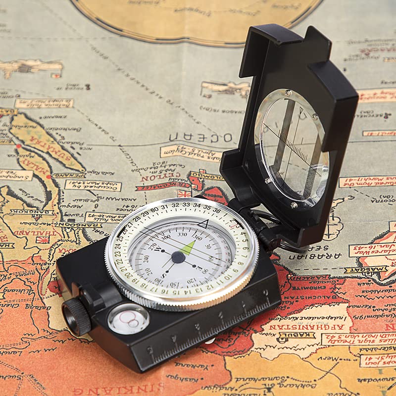 COSTIN Multifunctional Compass, Metal Military Waterproof High Accuracy Compass with Map Measurer, Distance Calculator,Bubble Level Perfect for Outdoor Activities, Matte Black - BeesActive Australia