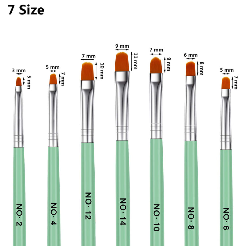 7 Pieces Gel Nail Brush, Acrylic Nail Brush, Nail Art Brush, Nail Painting Brush Pen, Nail Brush Wooden Handle Nylon Hair for Extensions False Nail Tips Builder Manicure, 7 Sizes Green - BeesActive Australia