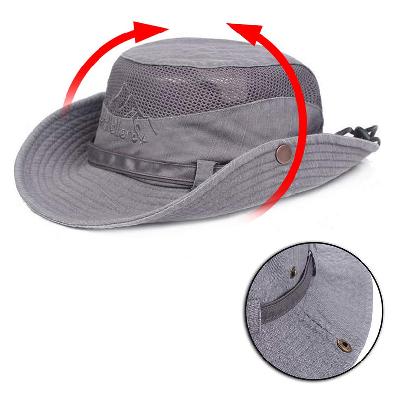 [AUSTRALIA] - Obling Sun Hat, Fishing Hat UPF 50 Wide Brim Bucket Hat Safari Boonie Hat Grey 
