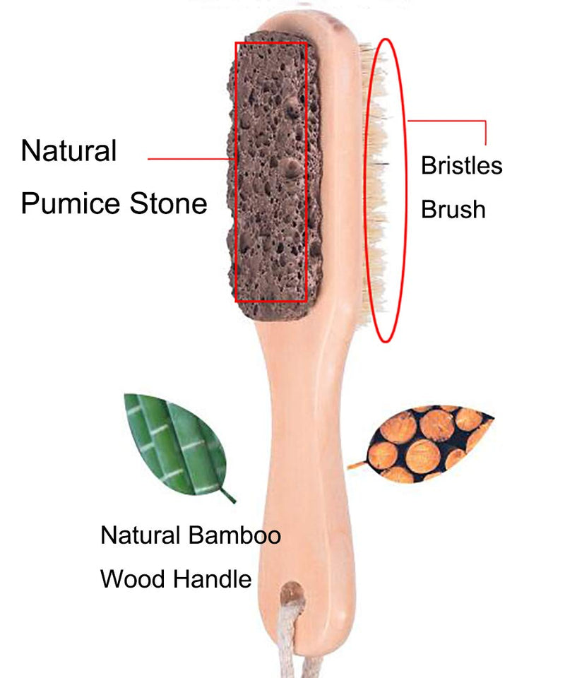 Kework Foot File Callus Remover, Wood Handle Foot Scrubber, Feet Rasp Tools, 2 In 1 Pumice Stone and Foot Brush (Pumice Stone & Brush) Pumice Stone & Brush - BeesActive Australia