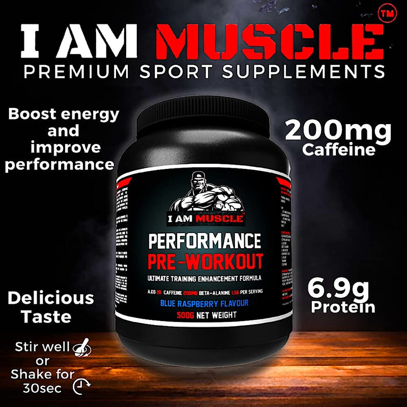 Performance Pre Workout, Ultimate Training Enhancement Formula with 200mg Caffeine, 6.9g Protein, Beta-Alanine and Amino Acids, Blue Raspberry, 500g - BeesActive Australia