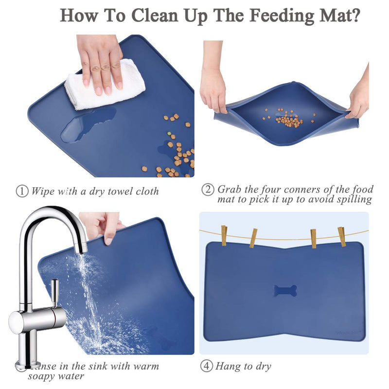 Vivaglory Pet Food Mat 24" L x 16" W or 19" L x 12" W, Waterproof & Anti-Slip Dog Food Bowl Mats with Raised Edge, Anti-Messy Bowknot-Shape & Whale-Shape Placemat for Dogs Cats 24"x16"(Bowknot-shape) Navy Blue - BeesActive Australia