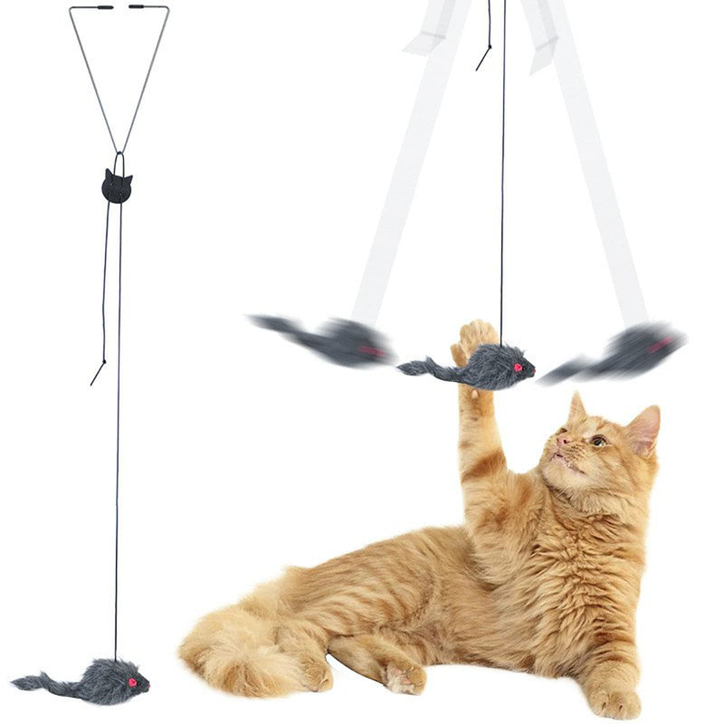 Cat Toy Rope Mouse Play Supplies, Hanging Retractable Cat Catching Mouse Toy, Funny Door Hanging Bouncing Mouse Retractable Plush Mice Cat Interactive Toy Black - BeesActive Australia