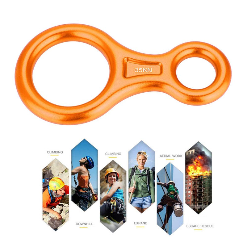 AMONIDA Climbing Rappel 8 Ring, 35KN Figure 8 Word Rope Descender Rappel Ring Rock Climbing Rescue Gear Aluminum Alloy Rigging Plate for Climbing Belaying(Orange) - BeesActive Australia