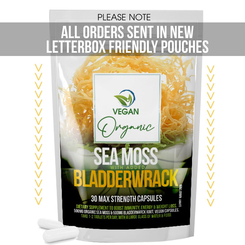 Sea Moss & Bladderwrack Capsules - 30 Vegan Capsules - Organic Irish Sea Moss Gluten Free and Immunity Booster - BeesActive Australia