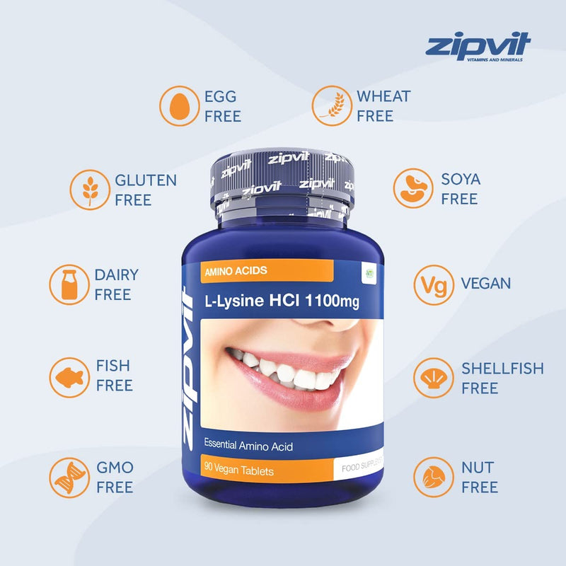 L-Lysine 1100mg Tablets. High Strength Essential Amino Acid, Vegan and Vegetarian, 90 Tablets, 3 Months Supply - BeesActive Australia