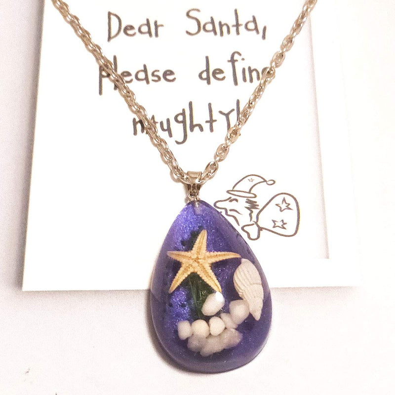 Starfish Conch Specimen Pendant Necklace Cute Seaweed Water Drop Chain Undersea Plant Y-Shape Necklace Jewelry for Women and Girls (Purple) Purple - BeesActive Australia